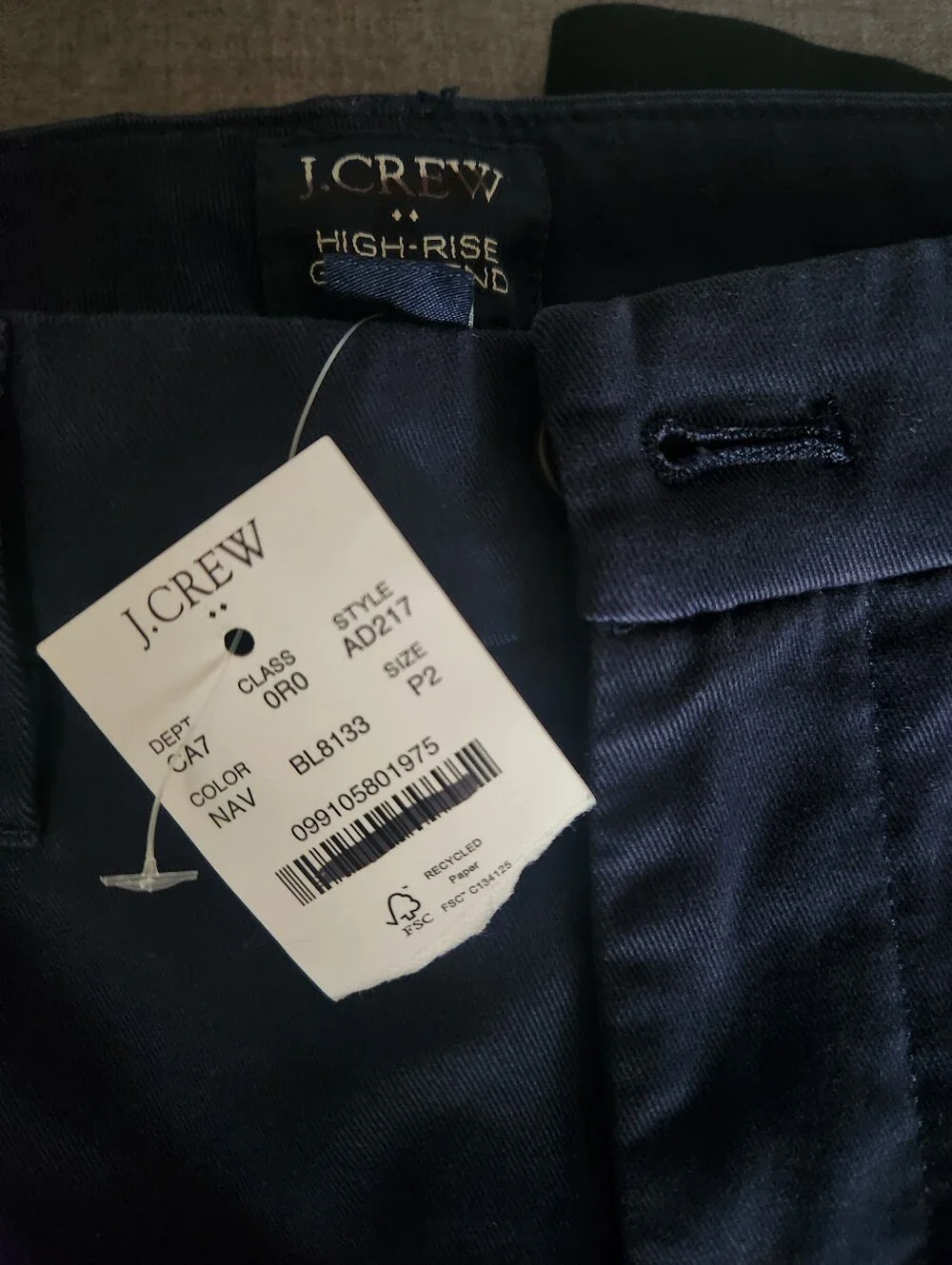 J. Crew Petite high-rise girlfriend navy chino pant